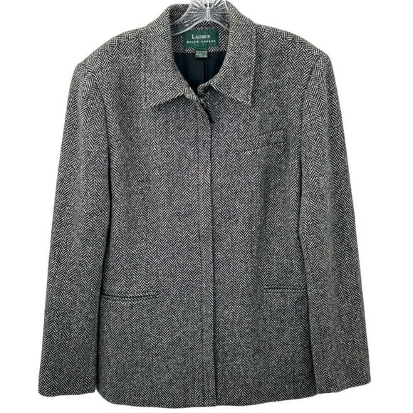 Lauren Ralph Lauren Women’s Gray Herringbone Lambs Wool Blend No Size Tag - Picture 1 of 16